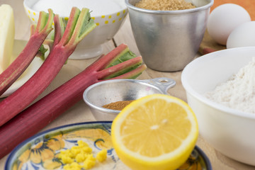 Wall Mural - Ingredients for rhubarb upside down cake.