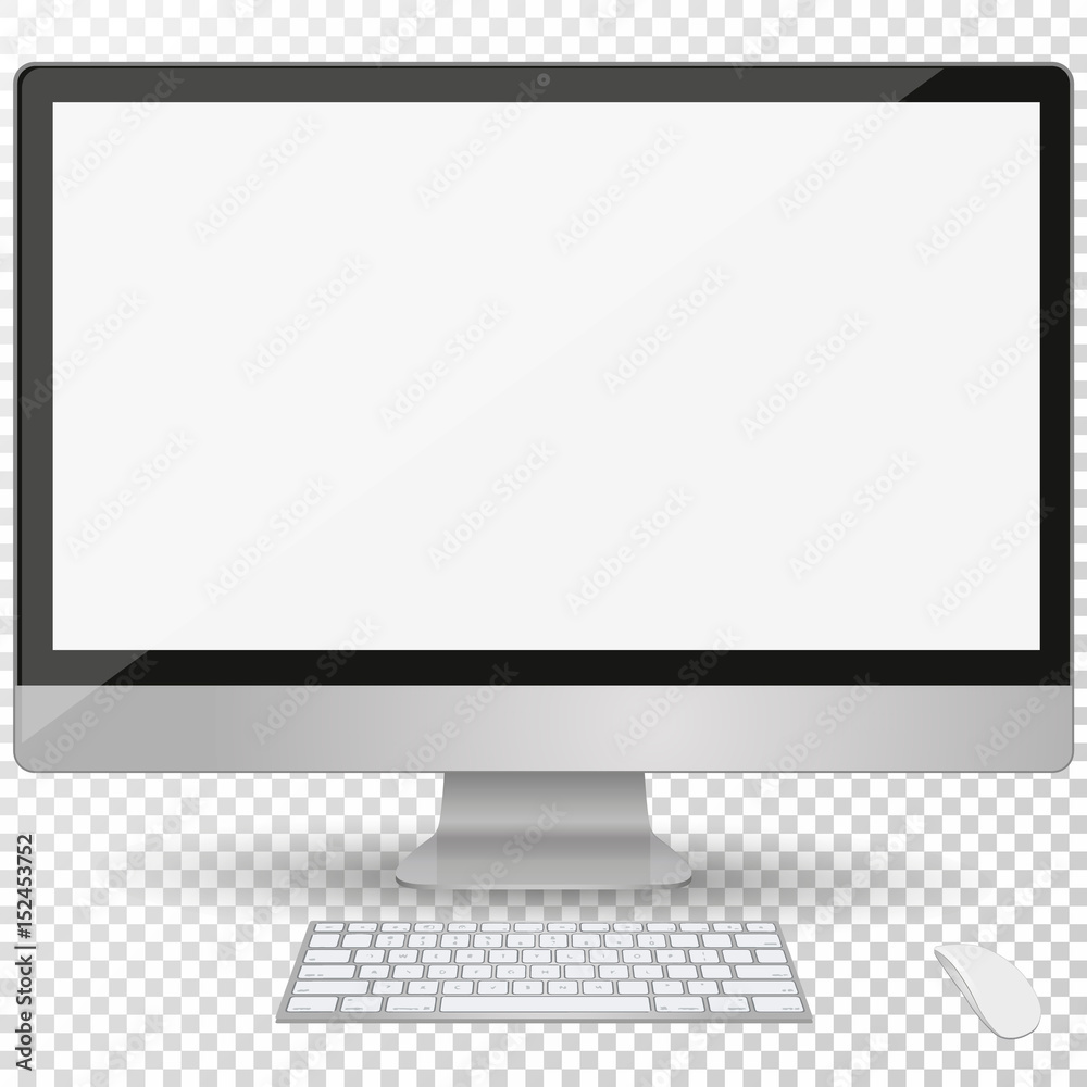 Vector monitor with keyboard and computer mouse isolated on a transparent background - obrazy, fototapety, plakaty 