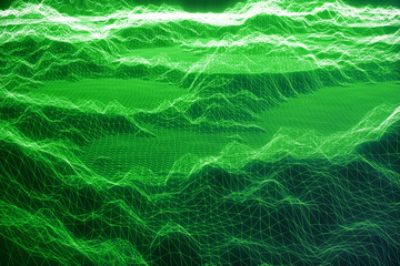 Poster - 3D illustration internet connection, abstract sence of science and technology. Concept image cyberspace landscape grid.