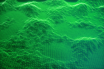 Poster - 3D illustration internet connection, abstract sence of science and technology. Concept image cyberspace landscape grid.