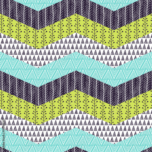 Obraz w ramie Seamless pattern, patchwork tiles. Freehand drawing