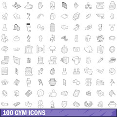 Poster - 100 gym icons set, outline style