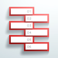 Poster - vector 3d red numbered text boxes stacked 1 to 6