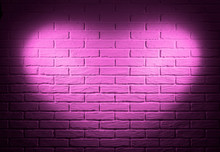 Pink Brick Wall With Heart Shape Light Effect And Shadow, Abstract Background Photo