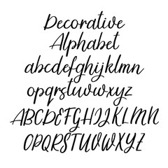 Wall Mural - Decorative calligraphic alphabet. Handwritten brush letters. Uppercase, lowercase. Vector font