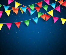 Streamers Background Design With Birthday Patterns And Colorful Confetti For Birthday Party And Other Celebrations. Vector Illustration.
