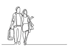 Couple Shopping - Continuous Line Drawing