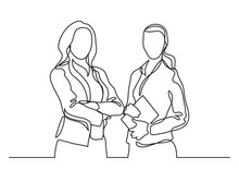 Two Standing Business Women - Continuous Line Drawing