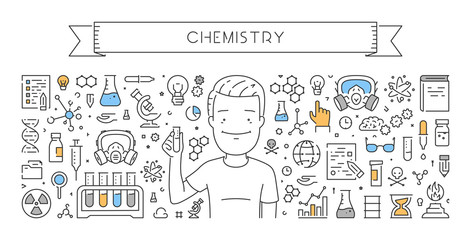 Poster - Vector line web banner for chemistry