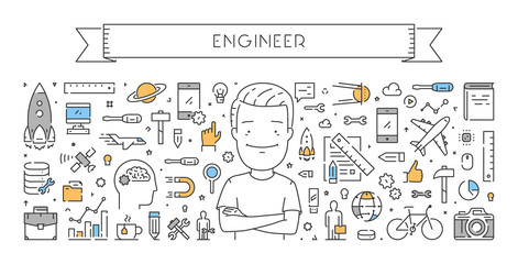 Wall Mural - Vector line web concept of engineer