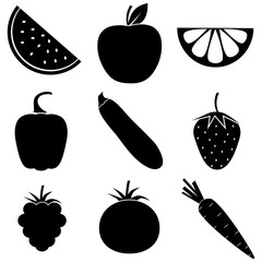 Vegetables, fruits and berries  icons set