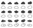cloud icons set in black and thin vector design