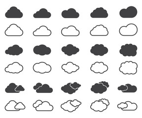 Poster - cloud icons set in black and thin vector design