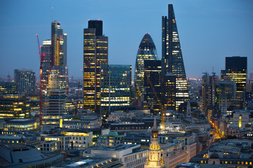 Sticker - City of London business aria view at sunset. City of London the leading financial centre in the Europe. 