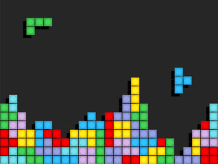 Wall Mural - game tetris pixel bricks. colorfull game background