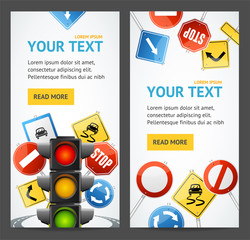 Road Sign Drive School Flyer Banner Posters Card Set. Vector