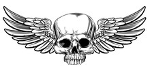 Winged Skull Vintage Etched Woodcut Style