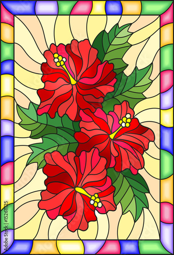 ilustracja-w-stylu-witrazu-z-kwiatow-i-lisci-hibiskusa-na-zoltym-tle-z-jas