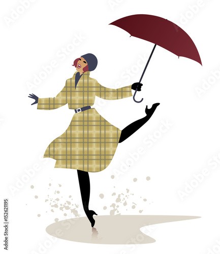 Silhouette of girl in raincoat and umbrella jumping and dancing on a ... Dancing With Umbrella Silhouette