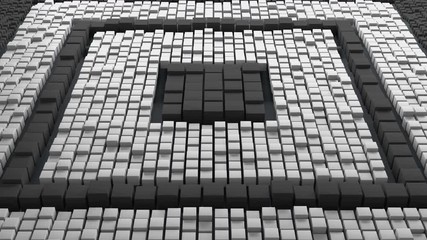 Poster - Huge amount of randomly moved cubes with different size. 3D render abstract background. Massive of cube geometry. Loopable sequence.
