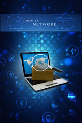 Poster - 3d rendering Folder connected to computer network search
