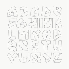 Fototapete - 2d hand drawn alphabet letters from A to Z in simple outline style. Decorative calligraphy font, good for writing quotes and titles. Parts of letters overlap each other. Monochrome letters collection.