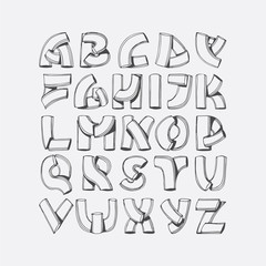 Fototapete - Hand drawn vector font, imitation of 3d letters. Abc sequence from A to Z, isolated on background. Alphabet illustration, good for lettering, titles, writing. Imperfect characters drawn with shadows