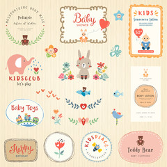 Wall Mural - Kids labels and colorful promo signs. Logo collections for children.