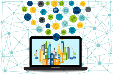 Wall Mural - Smart City and wireless communication network