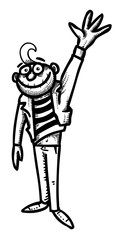 Sticker - Cartoon image of waving man. An artistic freehand picture.