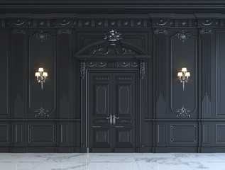 Black wall panels in classical style with silvering. 3d rendering