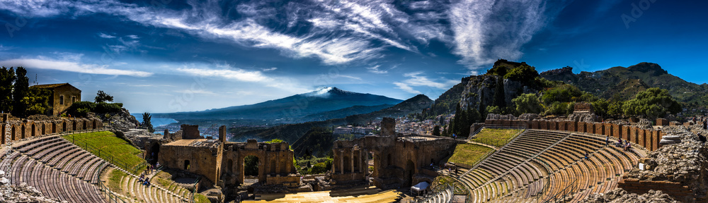 The Ancient theatre in Taormina, Sicily - obrazy, fototapety, plakaty 
