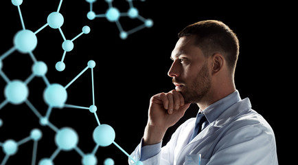 Canvas Print - scientist looking at molecule projection