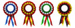 Set of American / French , Spanish , Italian and German ribbon cockades isolated on white , National flag rosettes