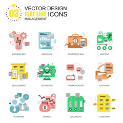 Poster - flat line project management icons