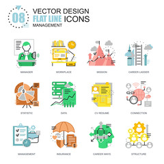 Poster - flat line management icons concepts