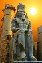 Statue Of Ramesses II At Sunset. Luxor Temple, Egypt