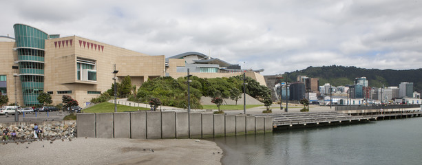 Te papa museum and waterfront Wellington New Zealand. Architecture. Panorama