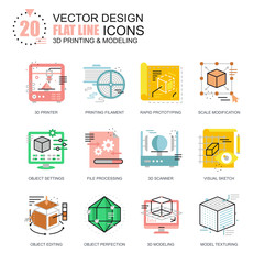 Poster - flat line 3d printing and modeling icons