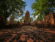Wat Mahathat Temple In Ayutthaya Historical Park, A UNESCO World Heritage Site, Thailand