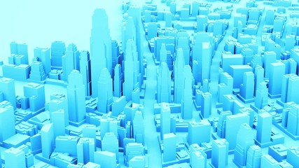 Poster - 3d rendered city view with camera movement. Detailed cityscape background with shadows and slow moving sun.