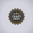 Beer bottle cap shaped badge with CRAFT BEER text and hop sign vector illustration