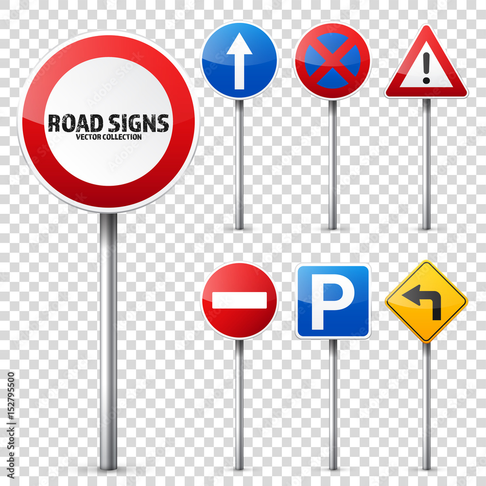Road signs collection isolated on white background. Road traffic ...