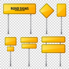 Wall Mural - road yellow traffic sign. blank board with place for text.mockup. isolated information sign. directi