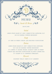 Wall Mural - ornate classic menu design in vintage style. vector template.