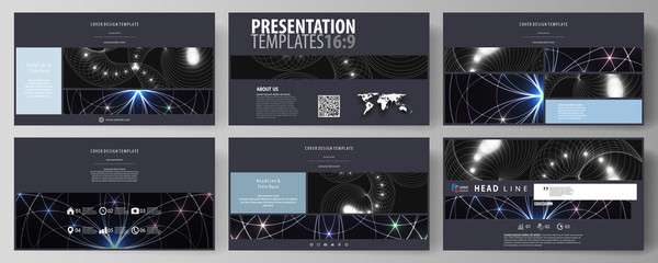 Wall Mural - Business templates in HD format for presentation slides. Easy editable abstract vector layouts in flat design. Sacred geometry, glowing geometrical ornament. Mystical background.