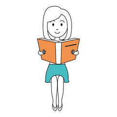 Poster - woman reading textbook character vector illustration design