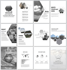 The vector illustration of the editable layout of A4 format covers design templates for brochure, magazine, flyer, booklet, report. Abstract polygonal modern style with hexagons.