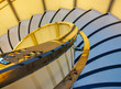Modern metallic gold spiral staircase detail