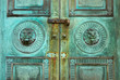 English weathered copper mausoleum doors detail close up